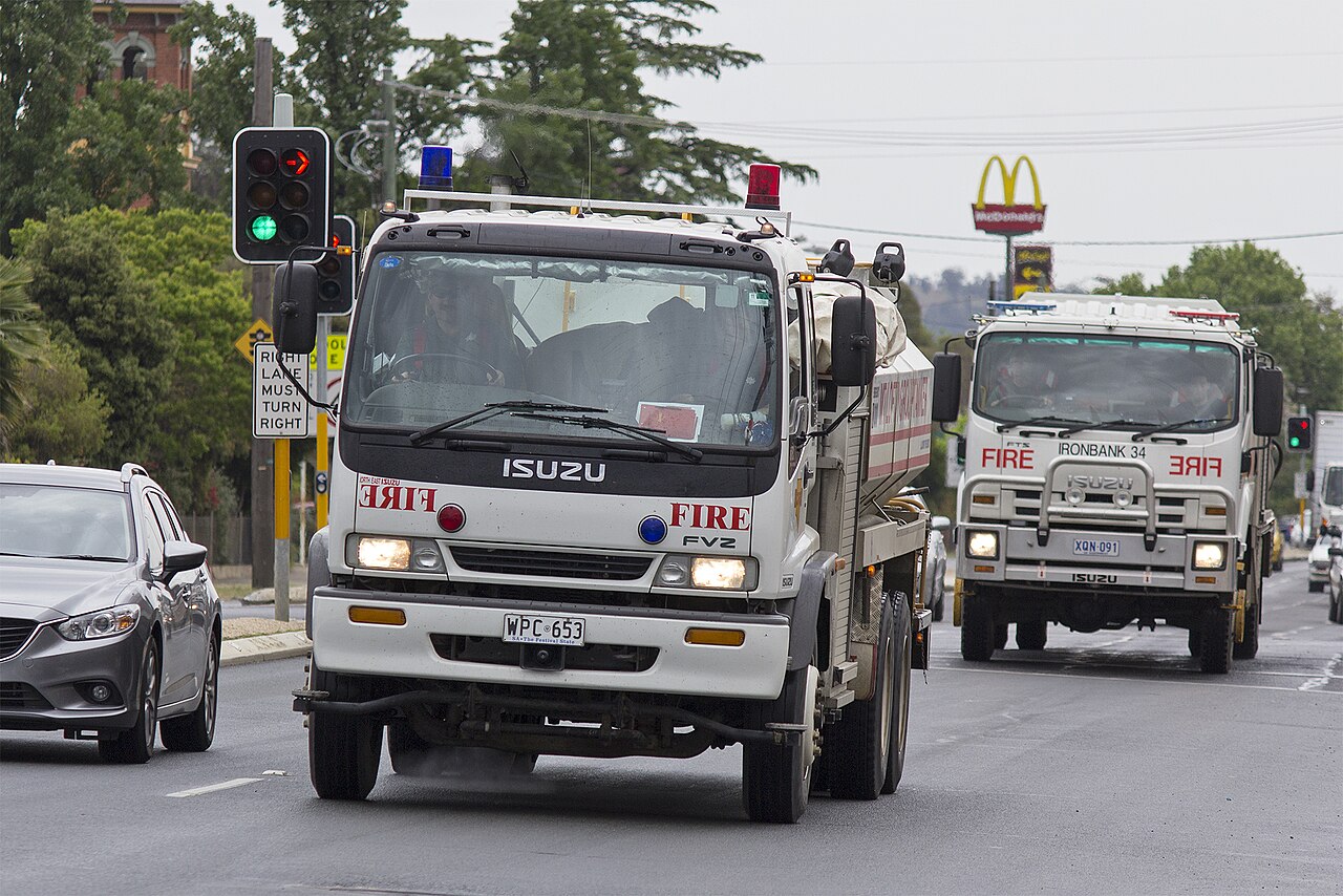 Rural fire service truck passing through Wagga Wagga, NSW