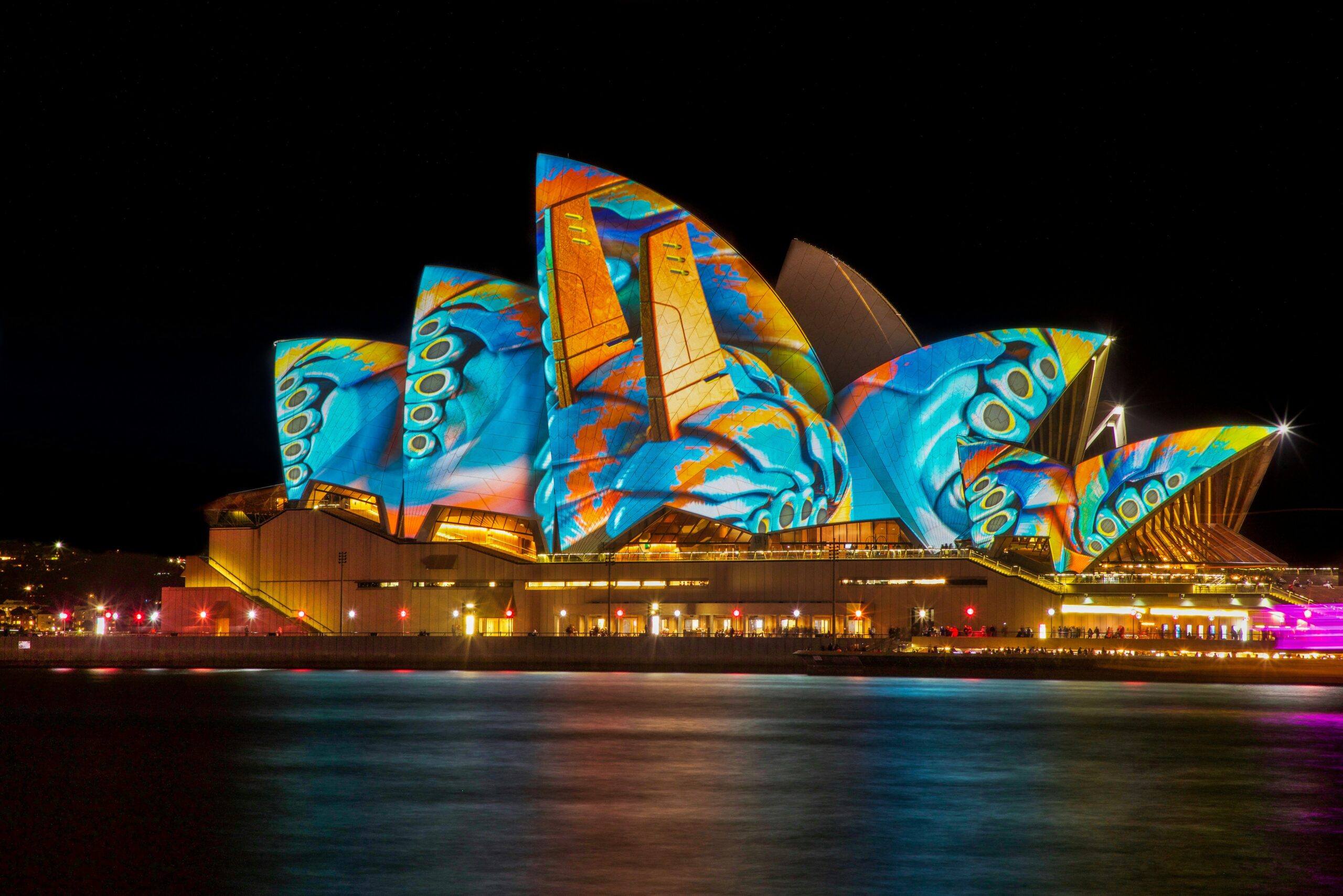 Sydney Opera House lit up at night during Vivid festival